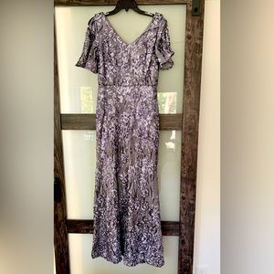Alex Evenings Lavender and Silver Sequin Lace Evening Dress